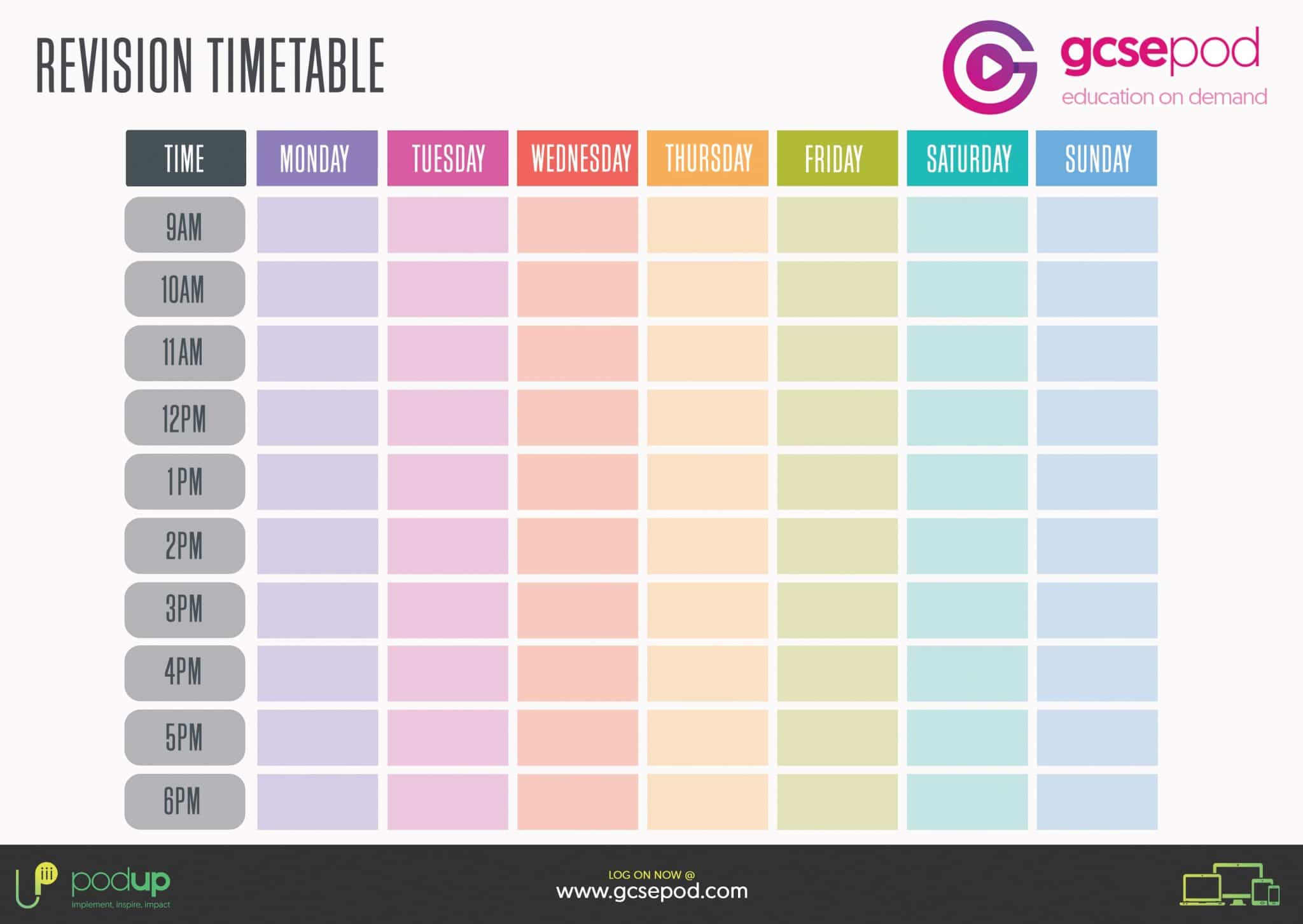 GCSE revision resources - GCSEPod Inside Blank Revision Timetable Template